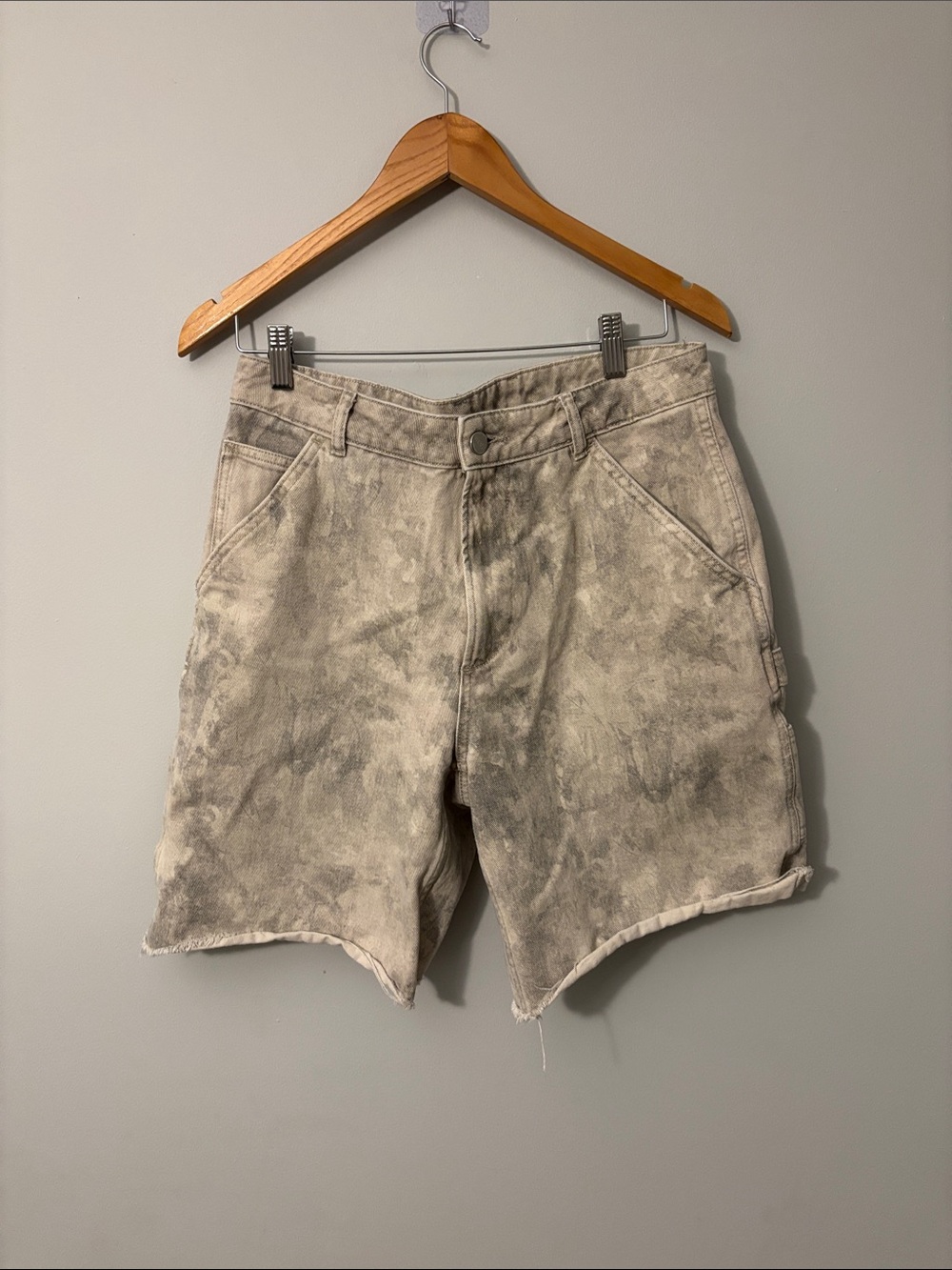 Zara Marbled Light Gray-Beige Denim Bermuda Shorts